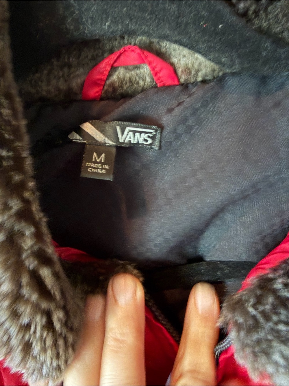 Vans Red Quilted Puffer Jacket with Faux Fur Collar - Picture 3 of 4